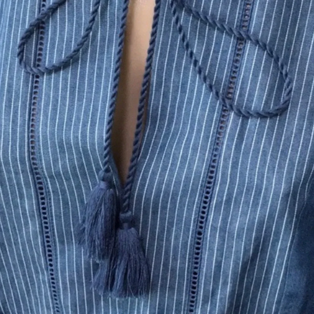 Kate Spade Indigo Railroad Chambray Tassel Top L